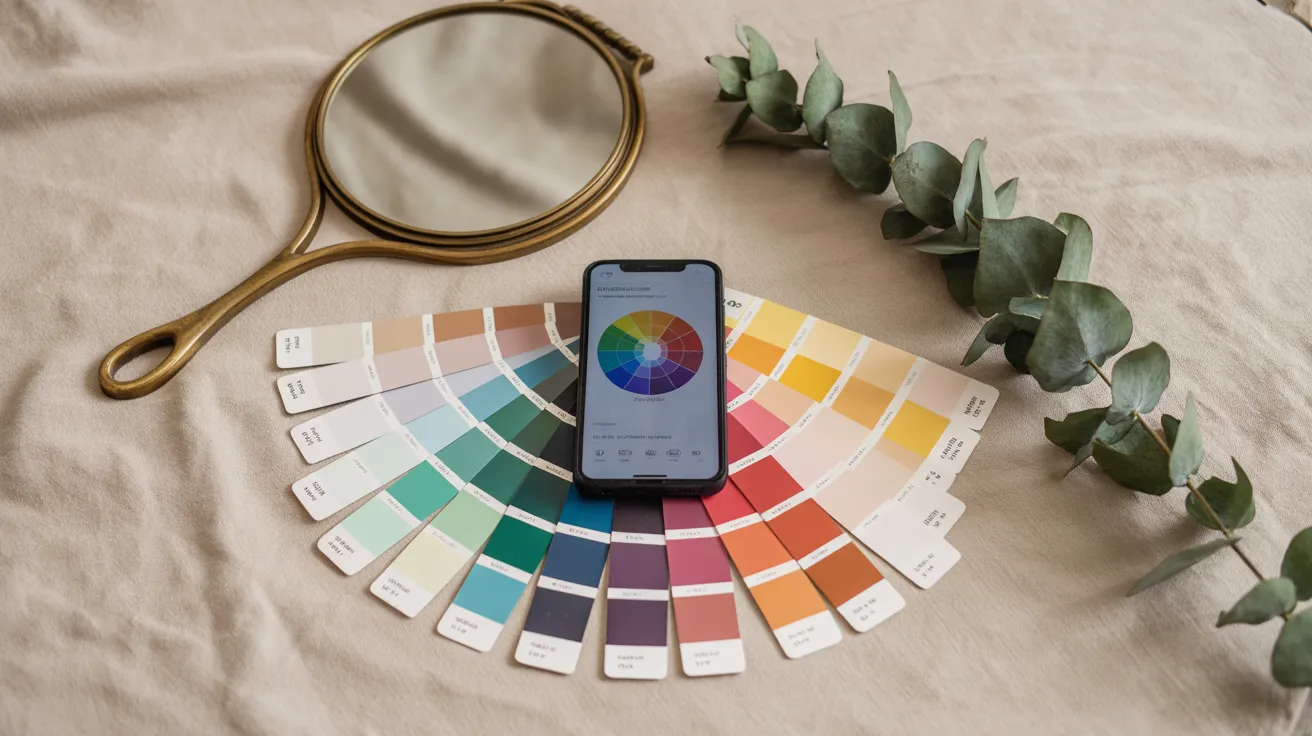 AI color analysis — phone with palette result and paint swatches