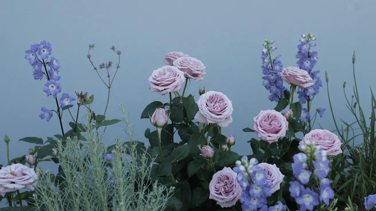 Cool Summer mood — English garden with dusty rose and periwinkle