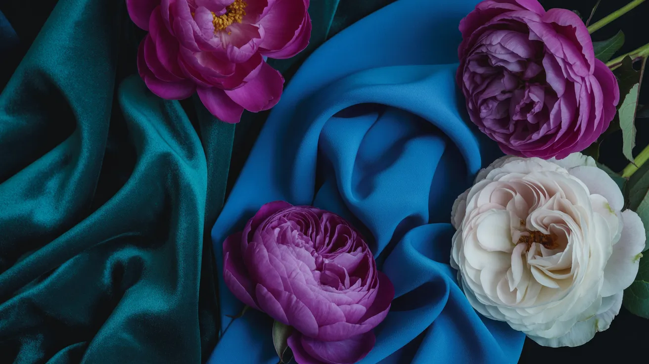 Deep Winter mood — emerald velvet and magenta peonies on black