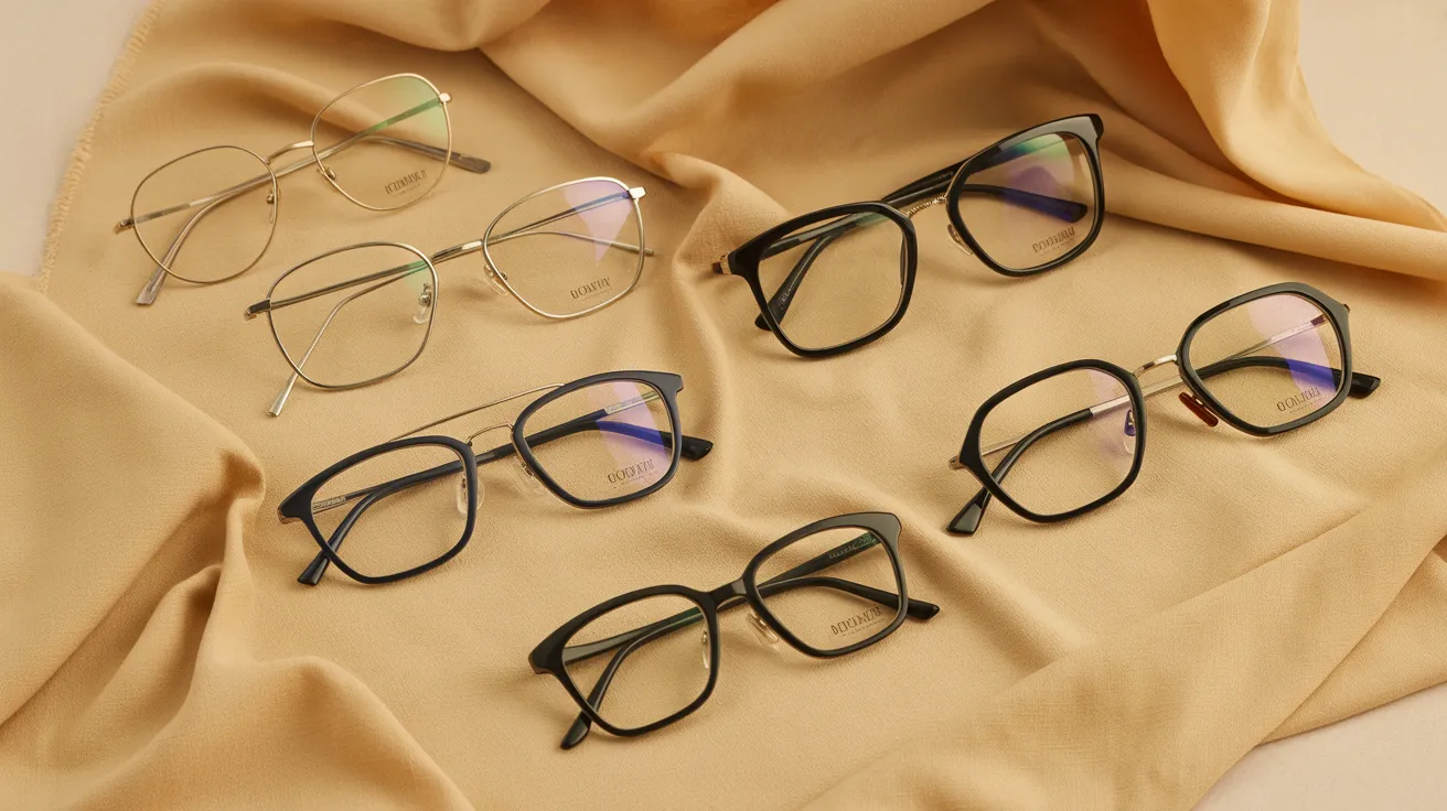Glasses by face shape — 6 different frame shapes arranged on linen