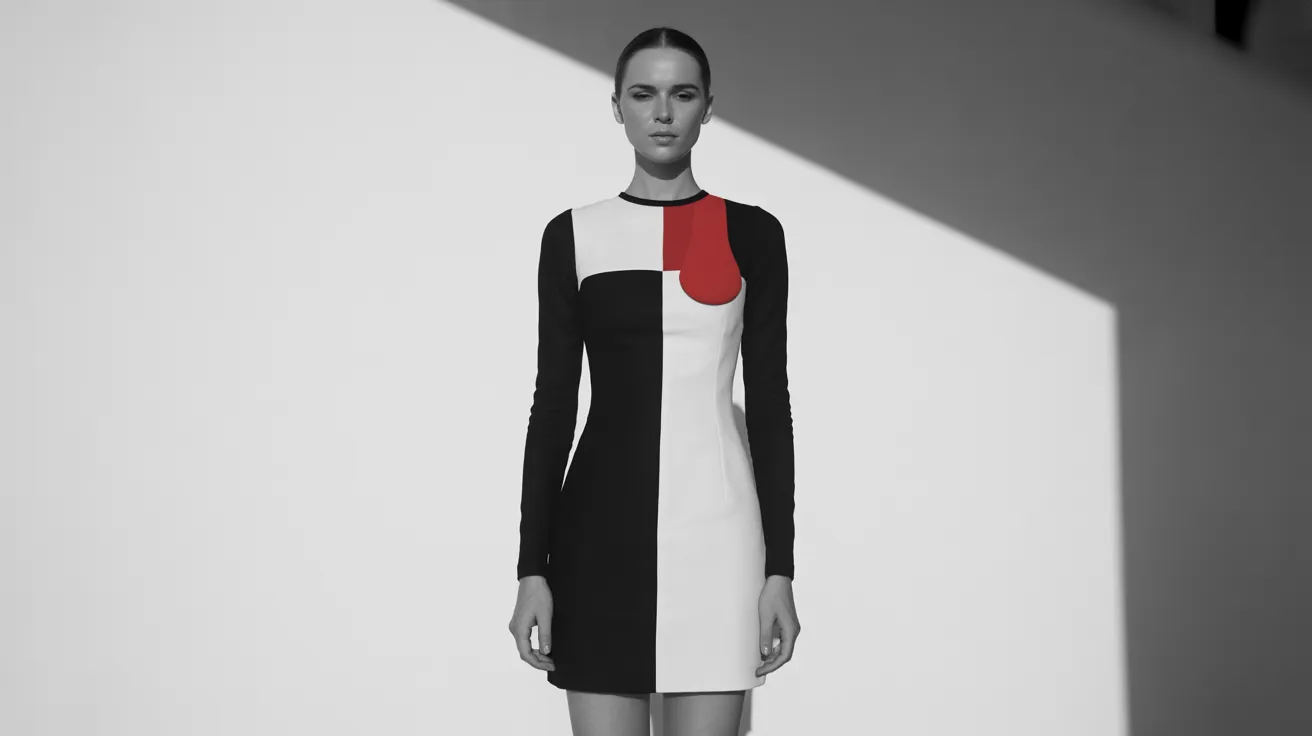 Flamboyant Gamine essence — mod black-and-white mini with red accent