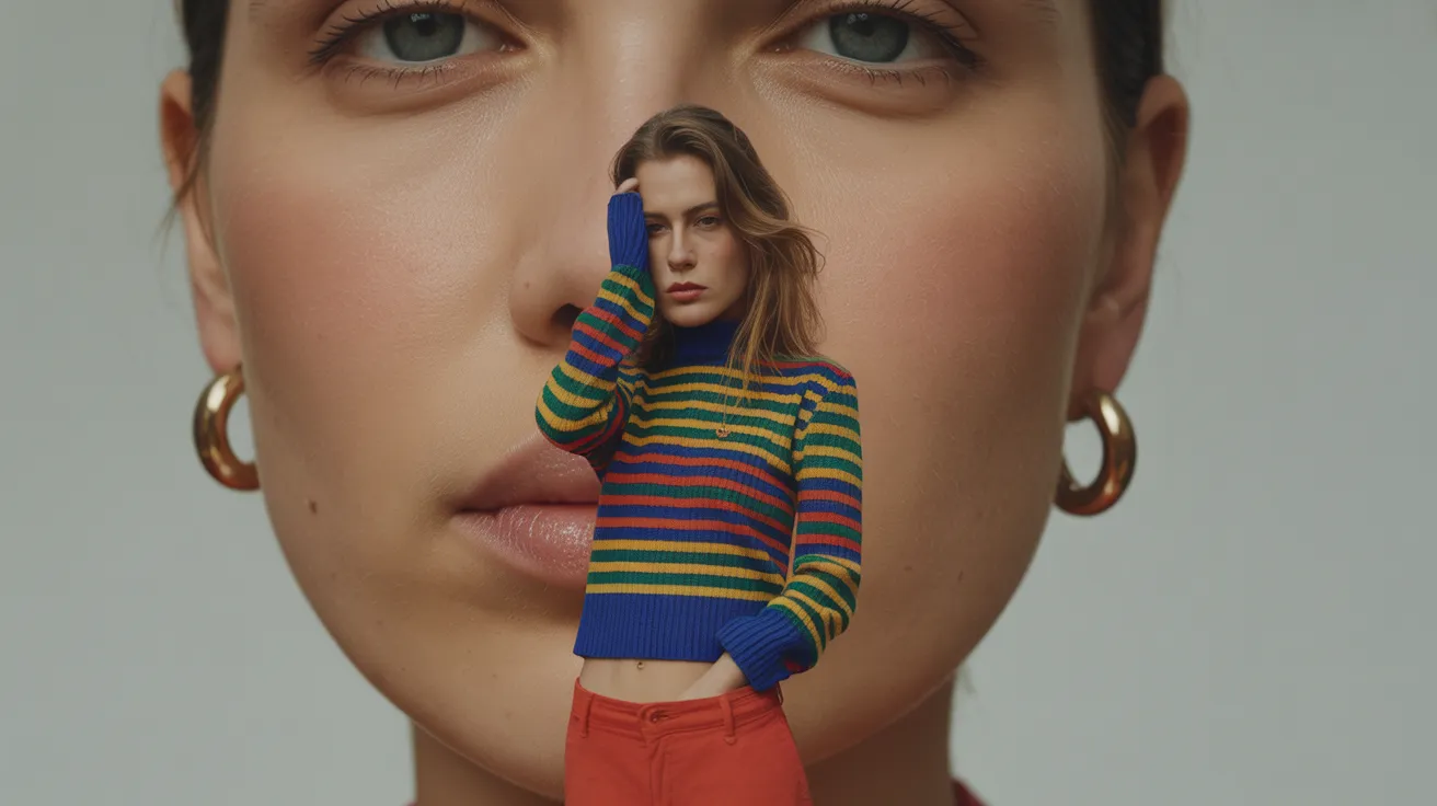 Gamine essence — graphic striped sweater in bold primary colors