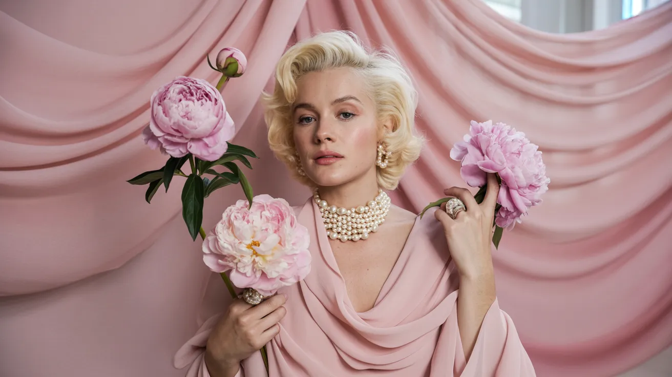 Romantic essence — soft blush silk chiffon with peonies
