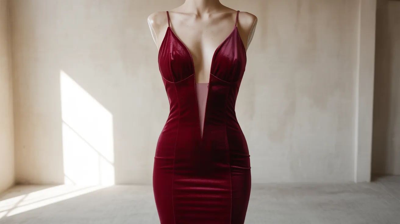 Theatrical Romantic essence — red velvet hourglass bombshell dress