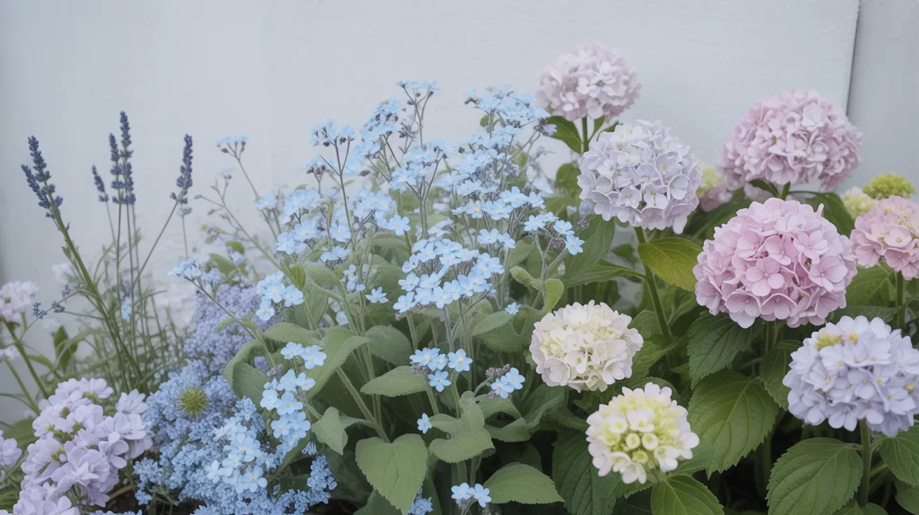 Light Summer mood — misty cottage garden with powder blue and lavender