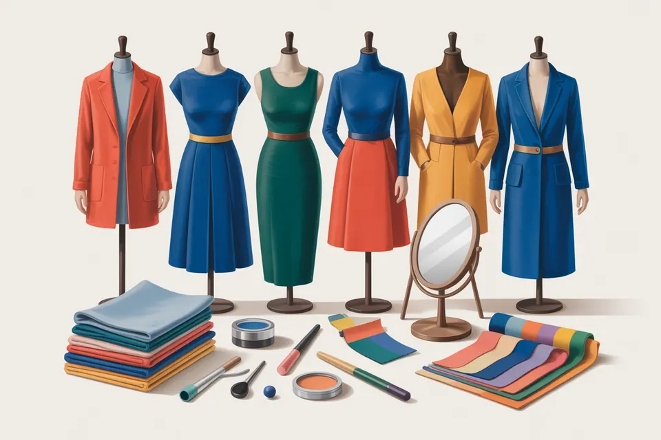 Garments in different cuts displayed on varied dress forms.
